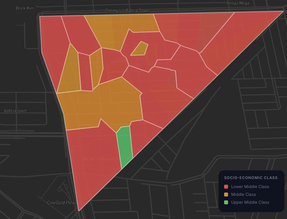 Socio-economic zone segmentation map correlating energy use with demographic classes