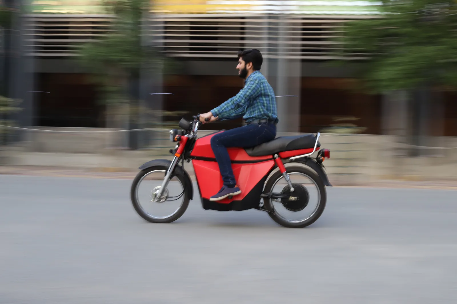 SAHER retrofitted electric motorcycle on the road
