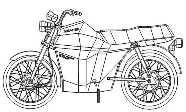 Engineering line drawing of the frameless origami motorcycle body structure